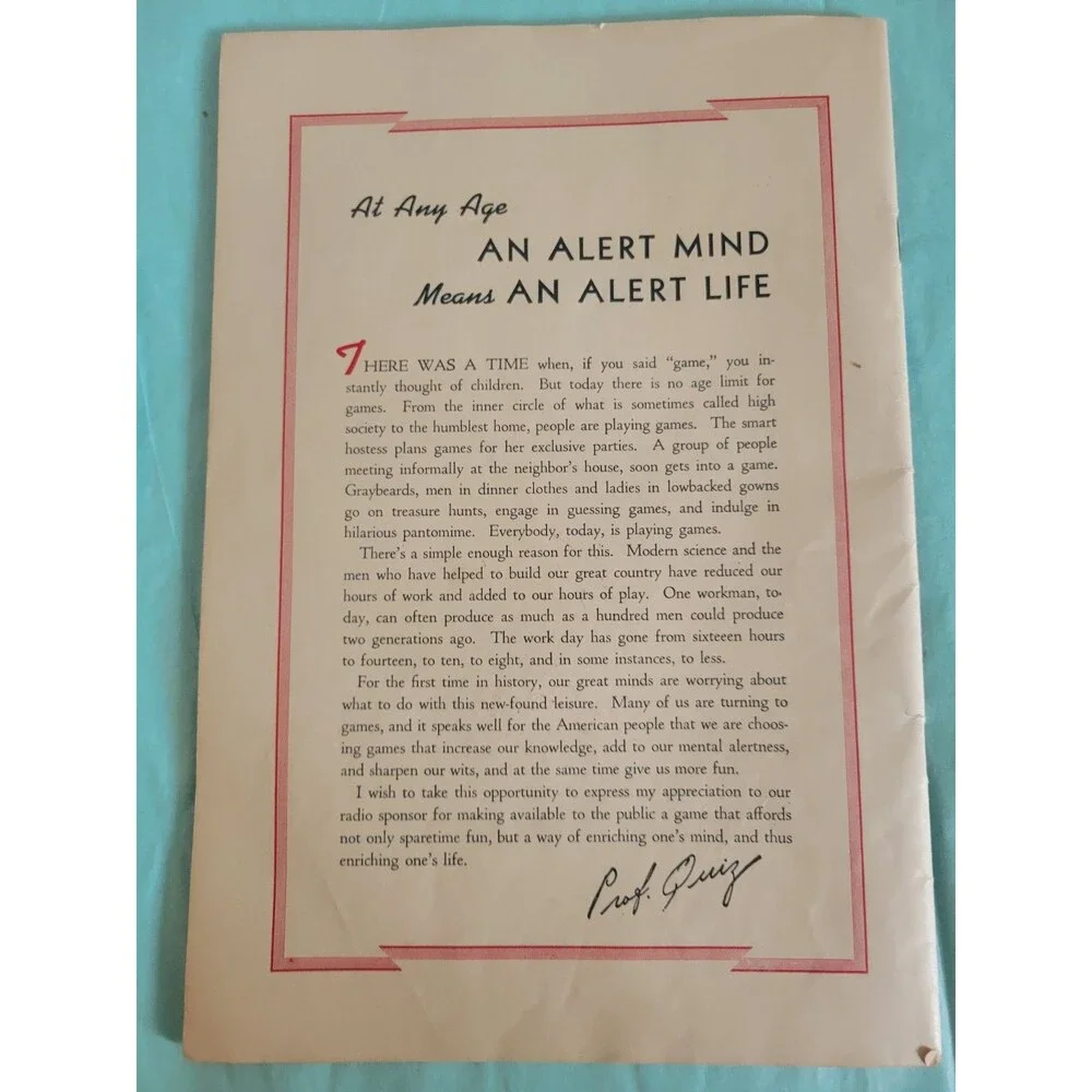 1939 Professor Quiz Radio Game Procter & Gamble Mail Premium w/ Duo-Dial Spinner